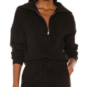 525 Rib Quarter Zip Sweater Black Mockneck Large
